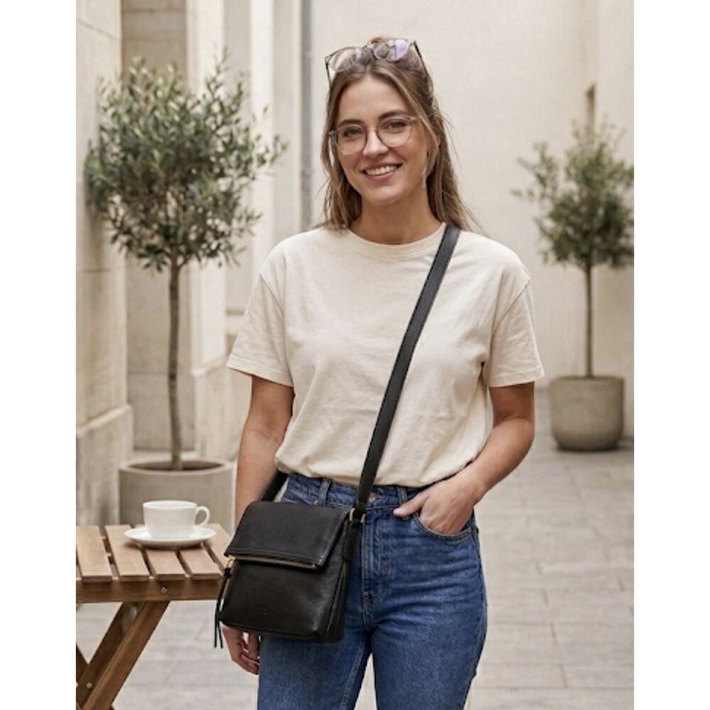 Margot New York Handbag Genuine Soft Black Leather Crossbody‎ Bag Purse,GUC